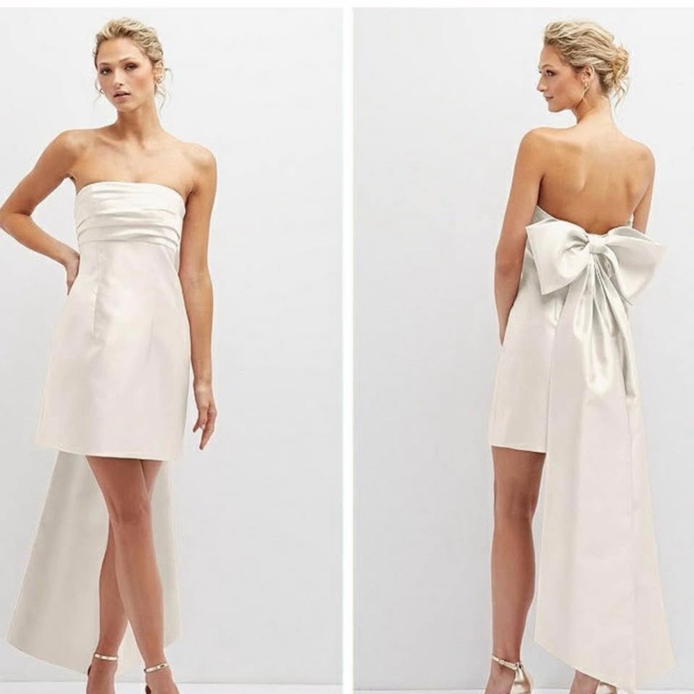 ALFRED SUNG Strapless wedding engagement Dress with Bow